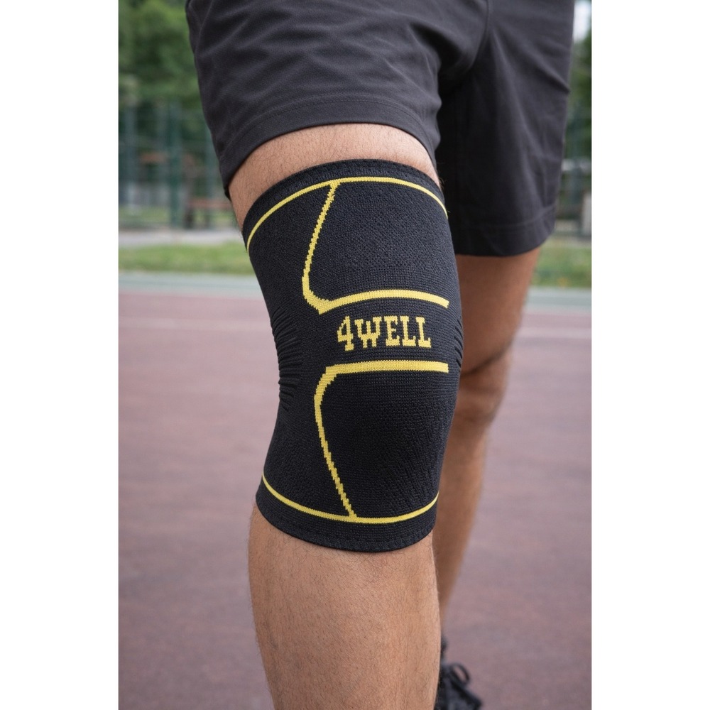 4WELL S Black Yellow Knee Support Brace Sleeve Compression Unisex Non Slip NEW